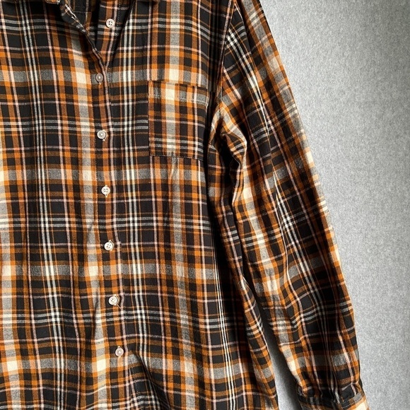 Garnet Hill Shirt Womens 16 Flannel Brown Black Button Down - Picture 4 of 5